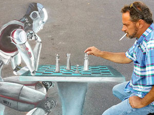 Posing playing chess with a robot 3D