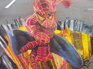 Spiderman 3D chalk art