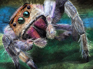 Female jumping spider chalk art