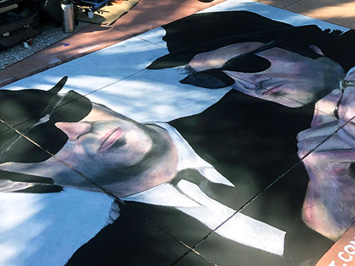 Posing with Blues Brothers chalk art