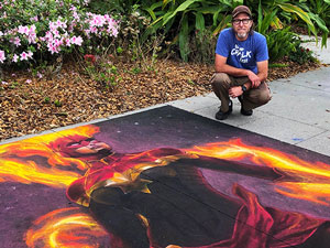 Captain Marvel pavement chalk art