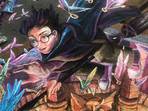 Working on Harry Potter and the Philosopher's Stone book illustration pavement chalk art
