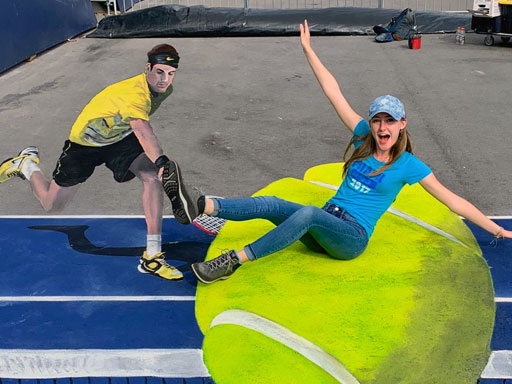 Posing with Miami Open tennis 3D pavement art