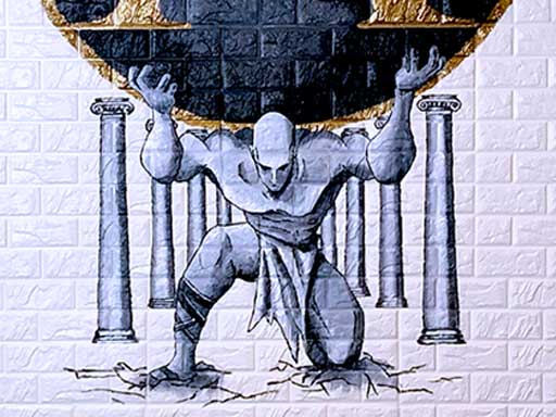 Atlas holding up world wall mural