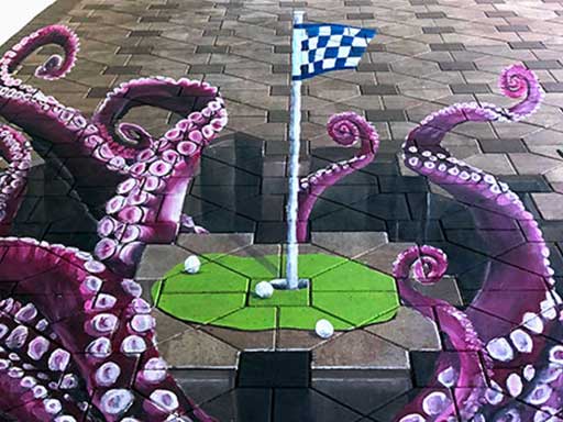 Golf putting green with octopus tentacles 3D pavement art