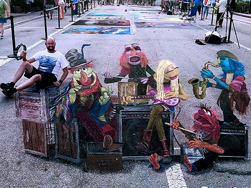 Posing with 3D Muppets Electric Mayhem chalk image