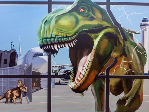 Zoo Miami airport 3D wall mural with dinosaurs