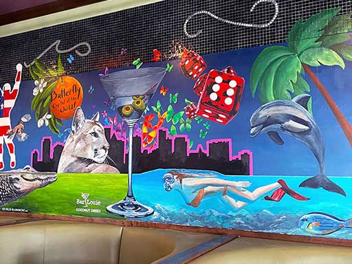 Wall mural inspired by Pembroke Pines and South Florida, painted at Bar Louie Pembroke Pines