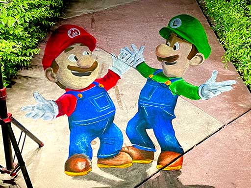 3D chalk art of Mario Bros, Mario and Luigi.