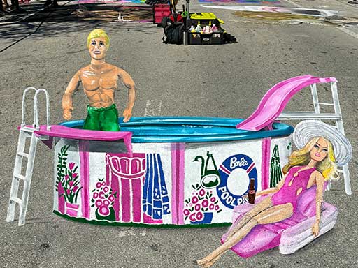 3D painted image of Ken and Barbie dolls in Pool Party set